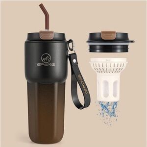 Black and Brown Coffee Tumbler with Filter